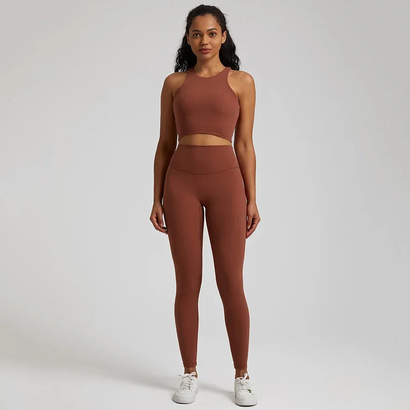 2-Piece Yoga Set - High-Waist Leggings & Racerback Sports Bra