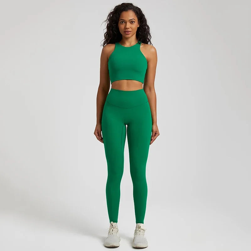 2-Piece Yoga Set - High-Waist Leggings & Racerback Sports Bra