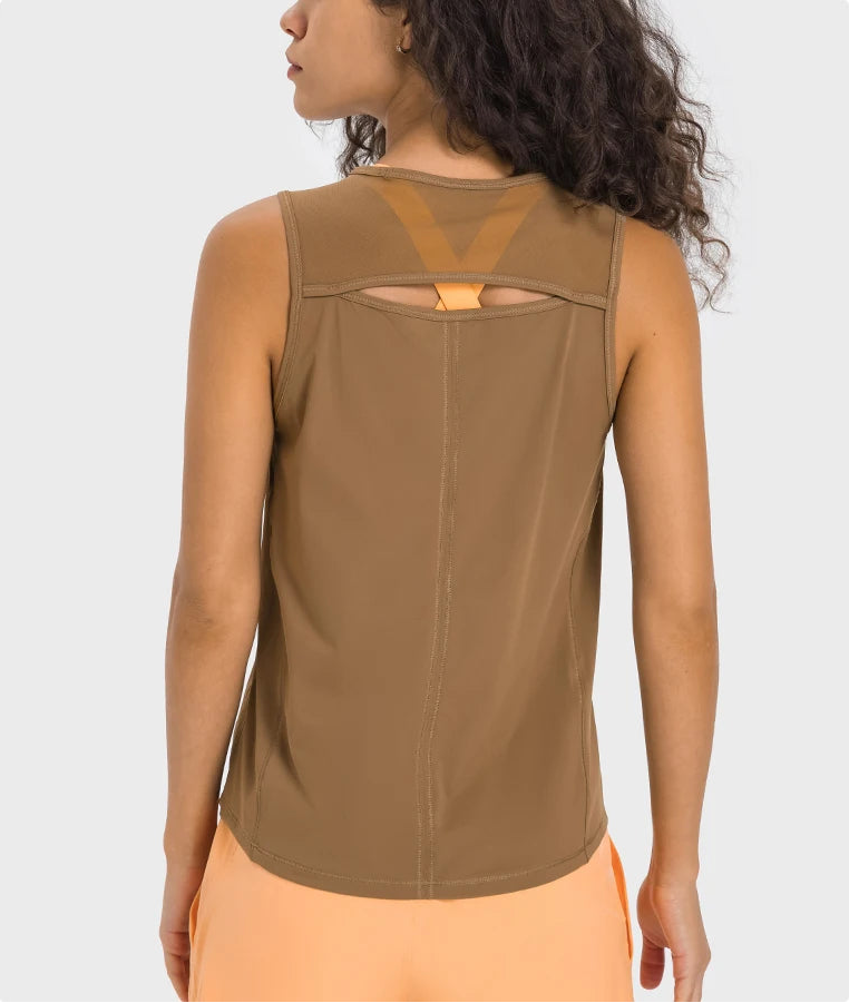 Cut-out Back Mesh Tank Top Quick-Dry Sleeveless Running & Yoga Shirt